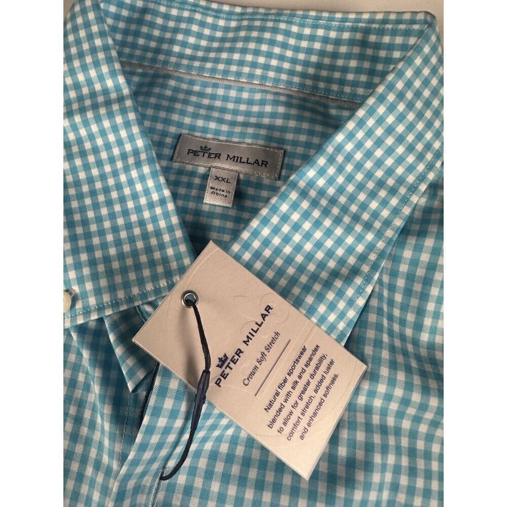 Peter Millar Men’s Gingham Sport Shirt Button Up XXL Blue Crown Soft Stretch